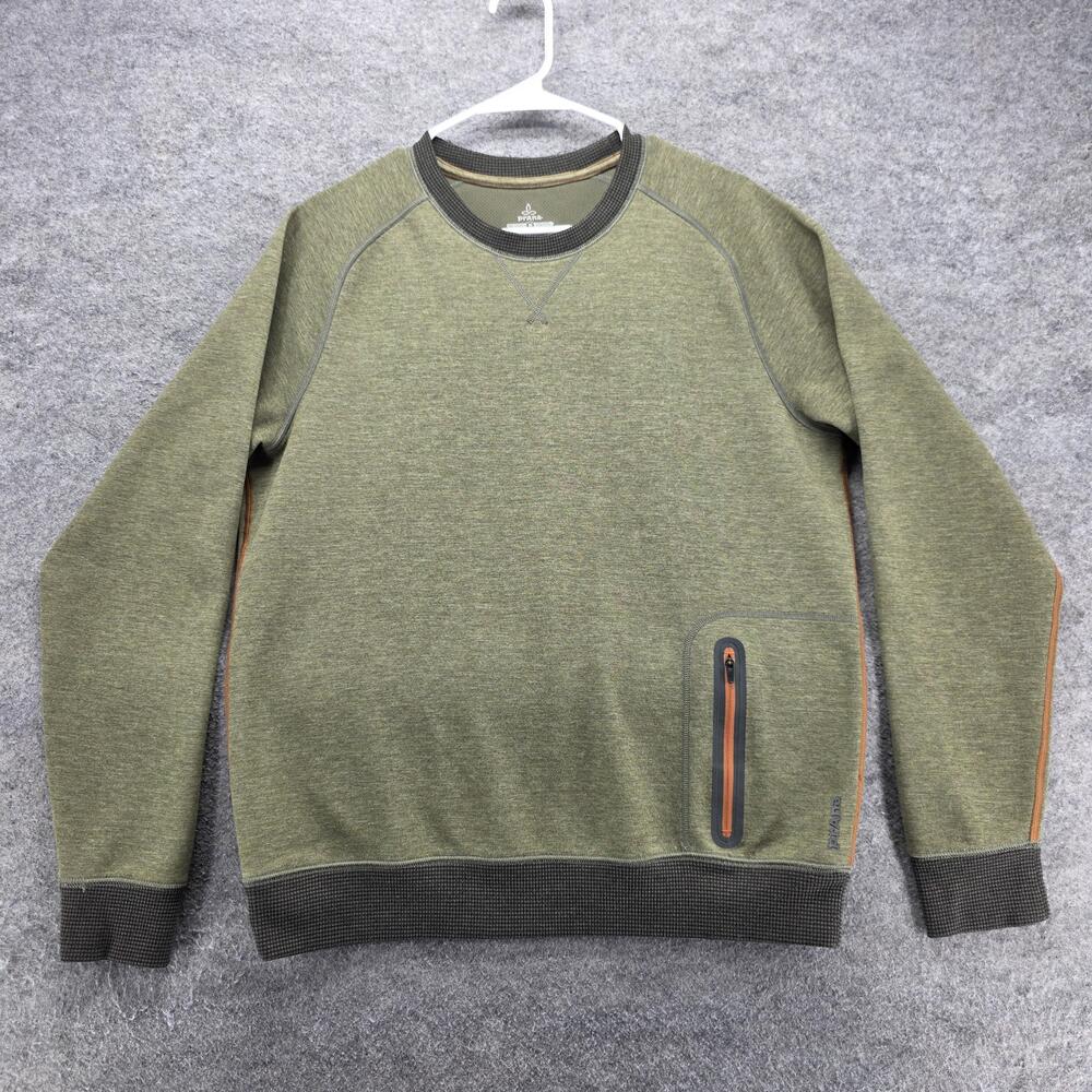 PrAna Sweatshirt Mens M Green Pullover Breathable Pockets Tagless Fleece Zipper